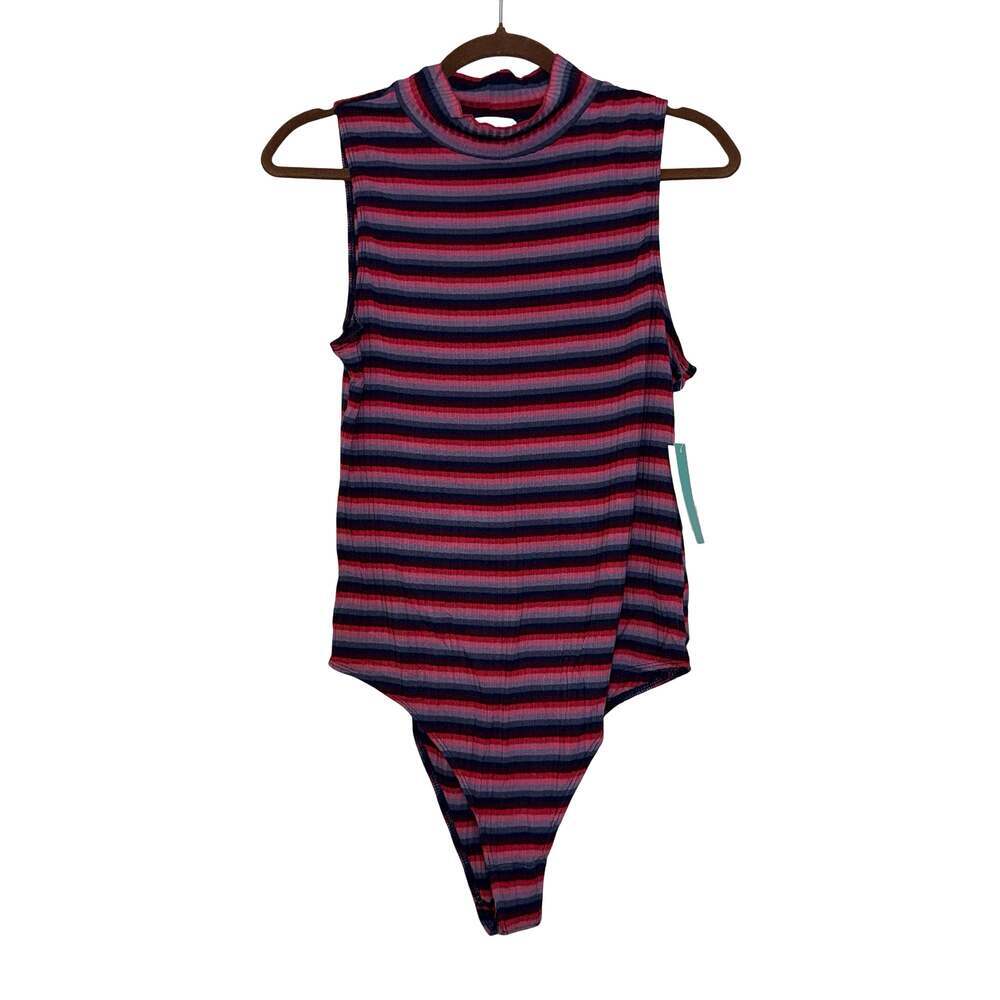 NWT Abound Women's Sleeveless Mock Neck Striped Bodysuit Size L